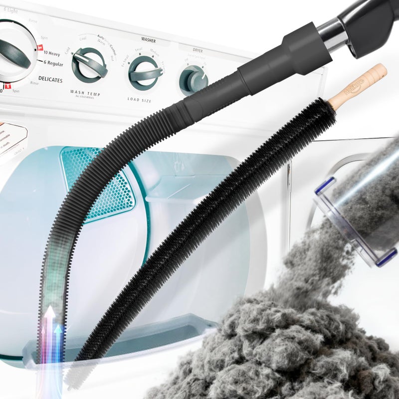 Holikme 2 Pieces Dryer Vent Cleaner Kit, Dryer Lint Vacuum Attachment and Flexible Dryer Lint Brush, Dryer Vent Vacuum Hose Attachment,Black - Image 1